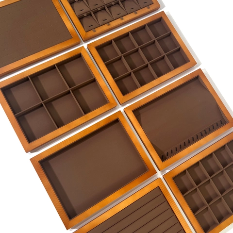 Jewelry Display Tray Walnut Wood Finish Velvet Lining Necklace Ring Bracelet Storage Organizer Showcase