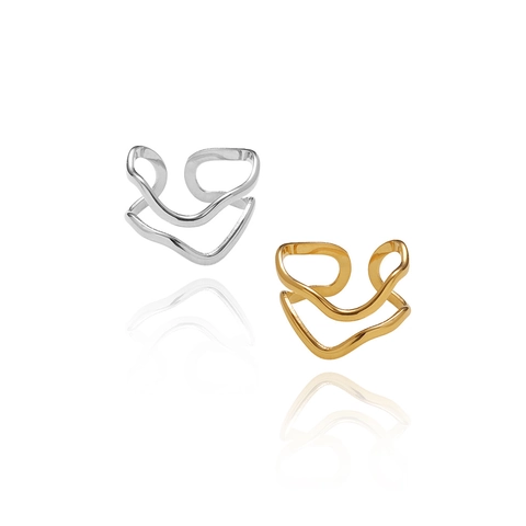 Minimalistischer Wellen Doppelreihiger Titanium Stahl Ring Geometrisch Irregulär Verstellbar Offen Mode Schmuck