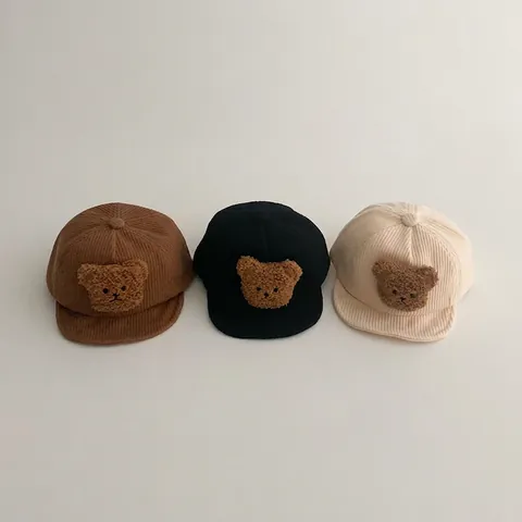 Baby Baseballkappe Cord Weiche Krempe Teddybär Patch Kleinkind Schirmmütze Outdoor Herbst Winter Sonnenschutz