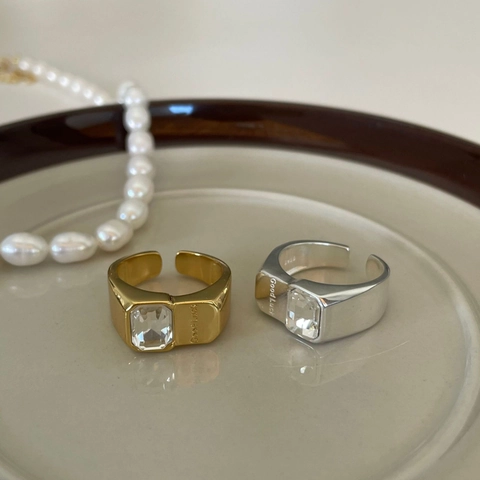 925 Sterling Zilveren Ring Rechthoekige Zirkonia Good Luck Gegraveerd Minimalistische Mode Sieraden Voor Dames