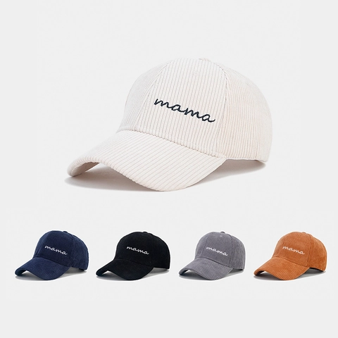 Gorra De Béisbol De Pana Con Bordado Mama Sombrero Con Visera Retro Casual Ajustable Protección Solar Para Mujer