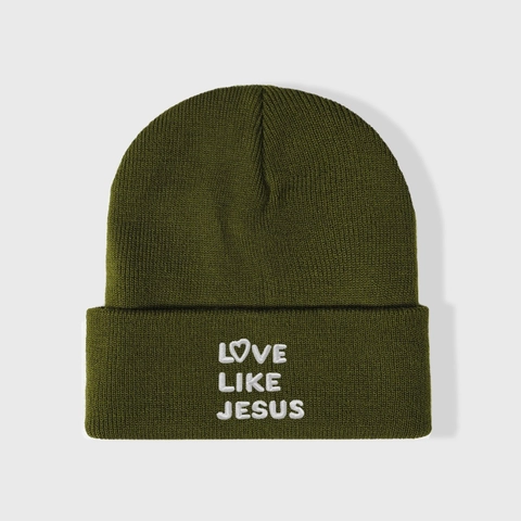 Love Like Jesus Bestickte Strickmütze Acryl Warme Winter Beanie Umschlagmütze Für Herren Damen Lässiger Religiöser Stil
