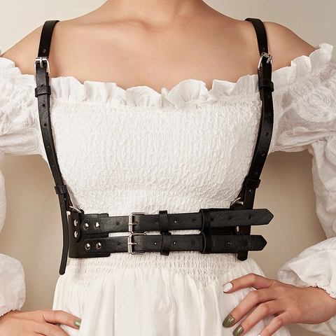 Ceinture Corset À Bretelles Punk Gothique Pour Femmes Harnais De Corps En Similicuir Avec Boucle Métallique Et Rivets