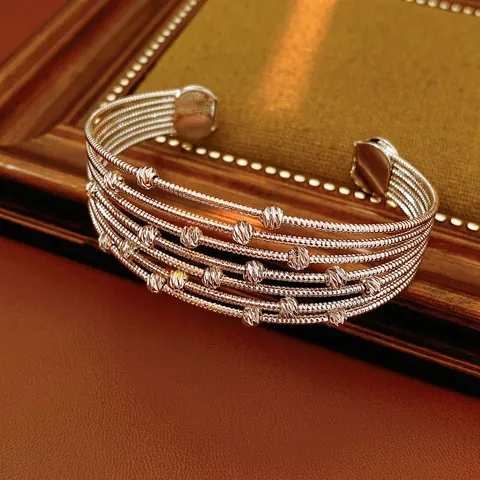 Multi Layer Beaded Cuff Bracelet Copper Open Adjustable Minimalist Fashion Elegant Jewelry