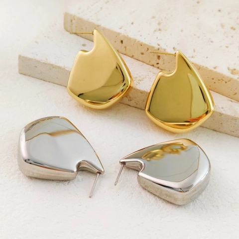 Geometric Irregular Liquid Metal Stud Earrings High Polished 18K Gold Plated Stainless Steel For Women