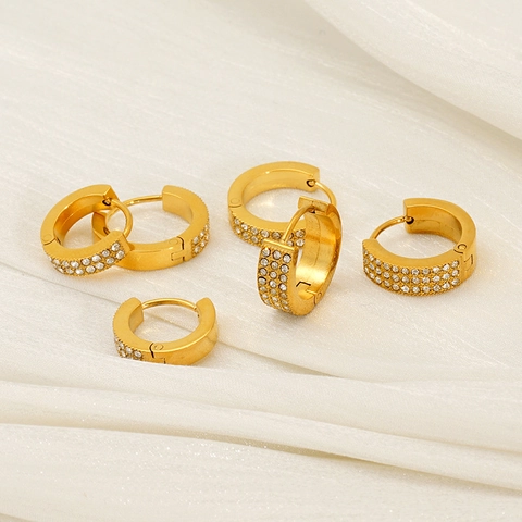 Créoles En Acier Inoxydable Plaquées Or 18K Micro Strass Rondes Huggie Boucles D'oreilles Pour Femmes Style Bureau Luxe