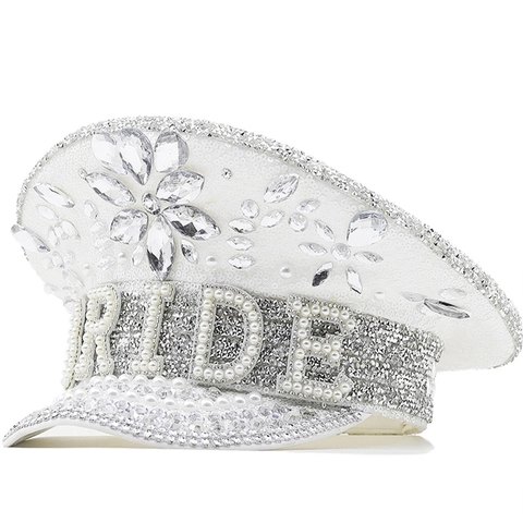 Bride Captain Hat White Rhinestone Artificial Pearl Military Hat For Bachelorette Party Wedding Bridal Shower Performance