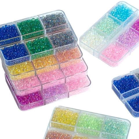 Mixed Size Colorful Bubble Beads Caviar Glass Microbeads Nail Art Decoration For Manicure DIY Crafts Accessories In Storage Case