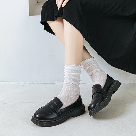 Dames Kuitkousen Kant Mesh Ruches Lolita Stijl Ademend Katoen Opengewerkt Slouch Sokken