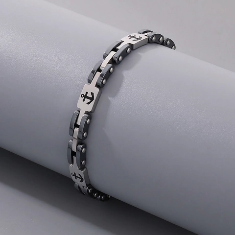 Herren Anker Armband Edelstahl Kette Industrieller Mechanischer Stil Silber Und Schwarz Poliert Modeschmuck
