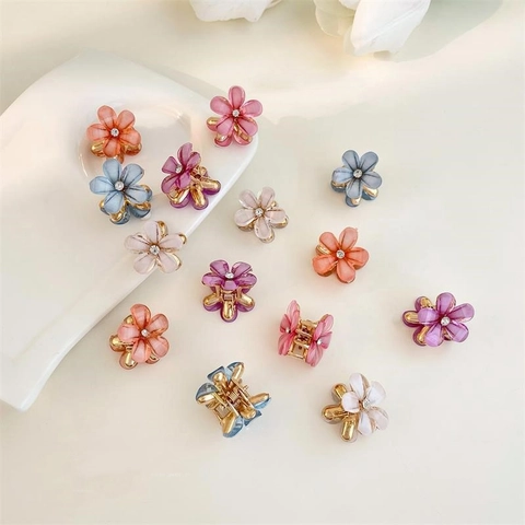 Mini Blumen Haarklammern Legierung Harz Strass Kleine Filigrane Haarclip Accessoires Für Frauen Mädchen Koreanischer Stil