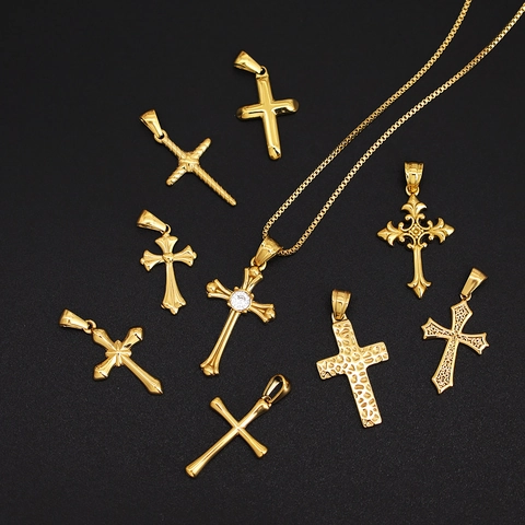 Colgante De Cruz De Acero Inoxidable Chapado En Oro De 18K Diamantes De Imitación DIY Accesorio De Joyería
