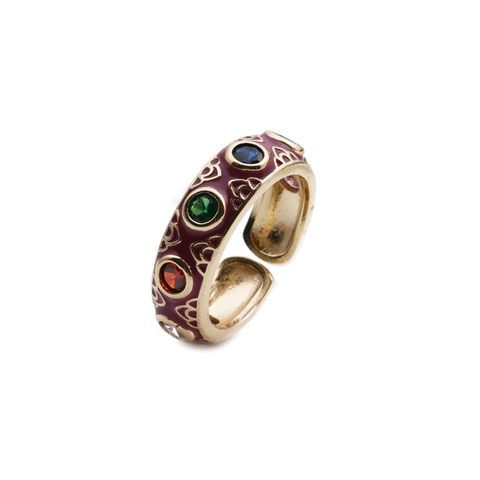 Anillo Regolabile In Rame Placcato Oro Malocchio Smalto Zircone Colorato Gioielli Boho Vintage Per Donna