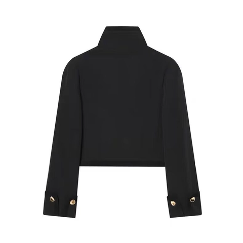 Women Short Blazer Jacket Stand Collar Gold Buttons Double Breasted Polyester French Vintage Elegant Minimalist Outerwear