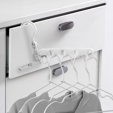 Multi Hole Folding Clothes Hanger Plastic Portable Travel Space Saving Wardrobe Organizer Rotating Hook White