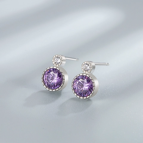 S925 Sterling Silver Heart of the Ocean Stud Earrings For Women Rhinestone Inlaid Geometric Round Fashion Ear Jewelry Gift