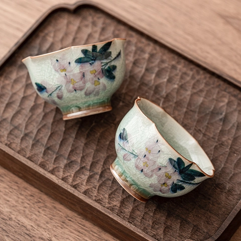 Tazza Da Tè Ceramica Fiore Di Magnolia Dipinto Mano Smalto Craquelé Forma Petalo Tazza Tè Kung Fu Elegante