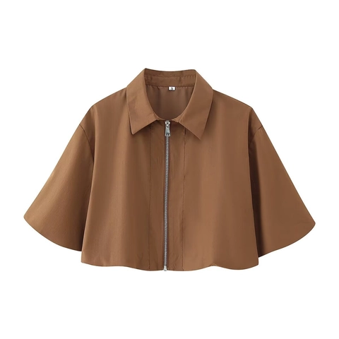 Completo con Gonna Moda Estate Donna Giacca a Maniche Corte con Cerniera Collo a Rever e Gonna Midi Plissettata a Vita Alta