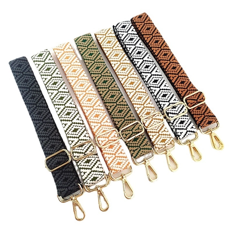 Adjustable Wide Replacement Bag Strap Colorful Geometric Jacquard Polyester Cotton Shoulder Strap For Crossbody Handbags