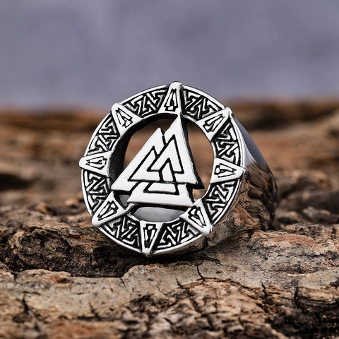 Viking Ring Stainless Steel Nordic Mythology Valknut Symbol Retro Punk Gothic Signet Band For Men Jewelry