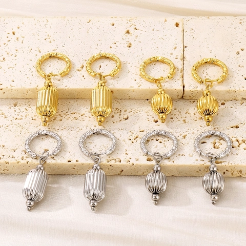 Gestreifte Laterne Anhänger Edelstahl Tropfenohrringe Strukturierte Creolen Retro Ins Stil Schmuck Für Frauen Gold Silber Ton