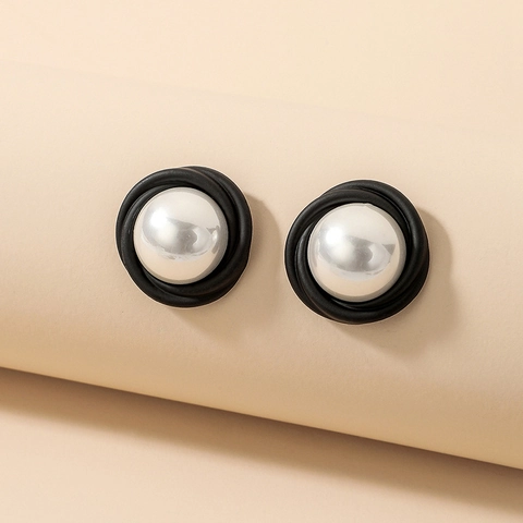 Pendientes De Botón Redondos De Acrílico Vintage Con Perla Artificial De Imitación Y Poste De Plata De Ley 925 Para Mujer