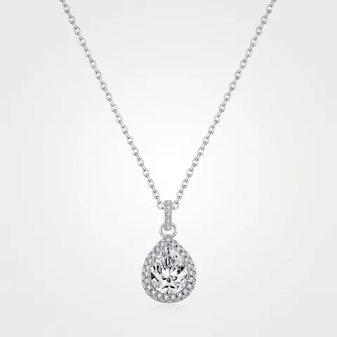 Birnenschliff Moissanit Anhänger Halskette 925 Sterlingsilber Halo D Farbe VVS1 Schlüsselbeinkette Für Damen Elegant