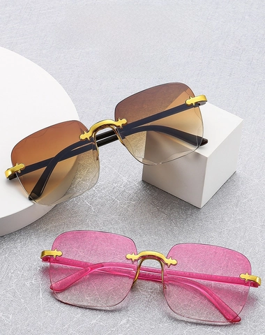 Scalloped Rimless Sunglasses Women Fashion Square Gradient PC Lens Metal Bridge UV400 Protection Trendy Eyewear
