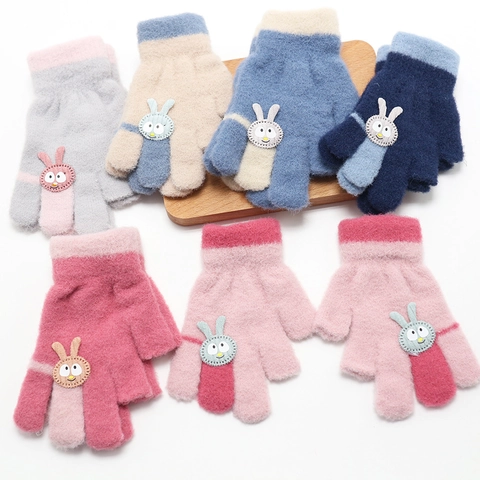 Guanti In Maglia Per Bambini Inverno Caldo Ispessito Cartone Animato Coniglio Patch Guanti Per Bambini Ragazzi Ragazze