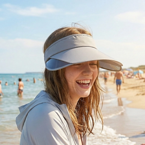 Unisex Empty Top Sun Visor Hat Polyester Wide Brim UV Protection With Retractable Side Panels For Outdoor Sports Beach