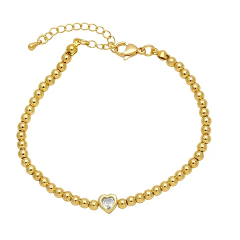 Fashion Tricolor Copper Bead Bracelet With Heart Zircon Charm Adjustable Polished Chain Elegant Jewelry For Women