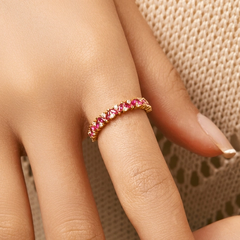 Marquise Rosa Zirkonia Ring 925 Sterling Silber Vergoldet Zierlicher Minimalistischer Schmuck Für Frauen