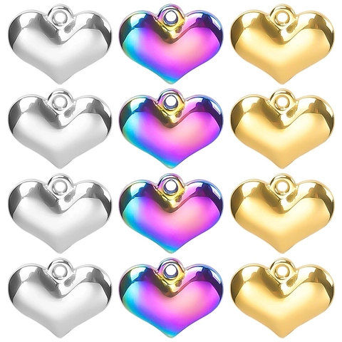 Heart Pendant Necklace Stainless Steel Minimalist Dainty Polished Jewelry For Women Mirror Finish Iridescent Rainbow Gold Silver Color