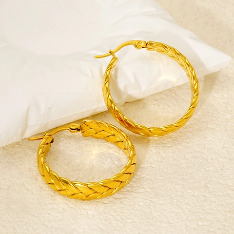 Edelstahl 18k Vergoldet Weizenähren Geflochtene Creolen Mode Pendler Schmuck Für Frauen