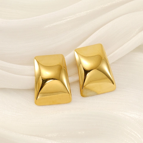 Minimalist Square Concave Stud Earrings 18K Gold Plated Stainless Steel Geometric Light Luxury Jewelry For Women