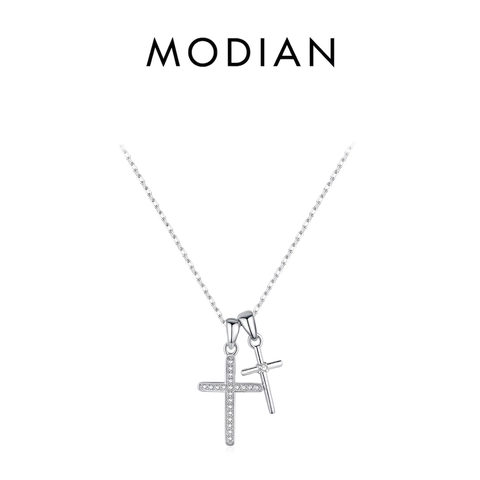 Collana Argento Sterling 925 Donna Doppio Ciondolo Croce Pavé Zirconia Raffinata Moda Catena Regolabile Gioielli Regalo