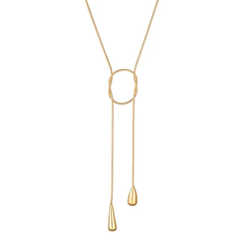 Fashion Stainless Steel Water Drop Pendant Tassel Necklace 18K Gold Plated Minimalist Adjustable Lariat Chain Necklace For Women