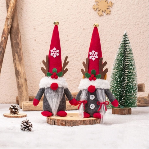 Ornement De Noël Gnome Renne En Peluche Bois De Cerf Poupée Sans Visage Feutre Fourrure Artificielle Nisse Scandinave Décoration Table
