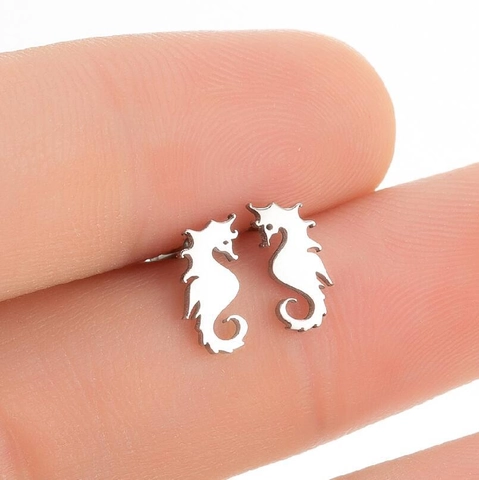 Seahorse Stud Earrings Stainless Steel Marine Animal Minimalist Fashion Piercing Jewelry For Women