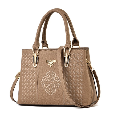 Elegante Bolso De Mano Para Mujer Gran Capacidad Cuero PU Grano De Lichi Bordado Múltiples Compartimentos Bolso De Hombro