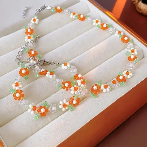 Set Di Gioielli Con Fiori In Perline Fatti A Mano Motivo A Margherita Colorata Collana E Bracciale Per Donna Dolce Stile Dopamina Chiusura In Lega