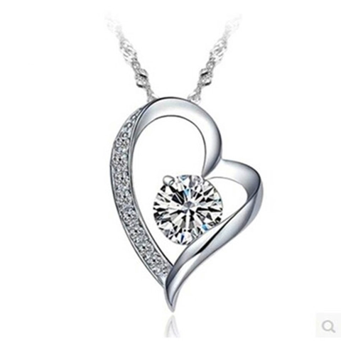 925 Sterling Silver Heart Pendant Necklace Zirconia Inlaid Pave Heart Shaped Jewelry Gift For Women Girls Fashion Accessories