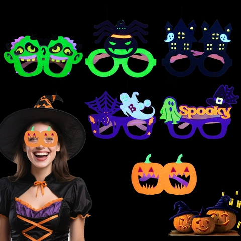 Montature Per Occhiali Fluorescenti Halloween Zucca Fantasma Ragno Plastica Feltro Decorazioni Festa Oggetti Scena Foto Bambini Adulti Neon