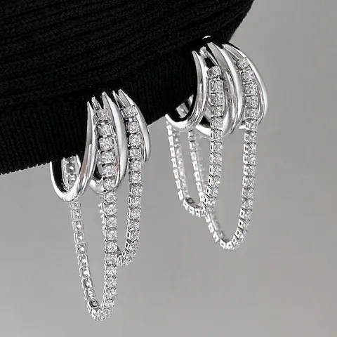 Meerlagige Ronde Ring Kwastje Hangende Oorbellen Koper Met 925 Sterling Zilveren Oorbel Post Zirkoon Geometrische Vrouwen Sieraden
