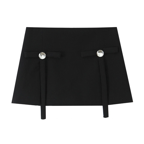 Top Senza Maniche Nero Da Donna E Gonne-Pantalone Con Fiocco A Vita Alta Con Bottoni In Strass Poliestere
