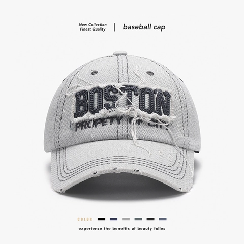 Retro Gewaschene Baumwolle Baseballkappe Für Herren Damen Distressed Denim Hut Vintage Boston Stickerei Verstellbar
