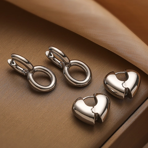 Hartvormige Hoop Oorbellen Echt Verguld Koper Glad Geometrisch Minimalistisch Retro Mode Sieraden Voor Dames