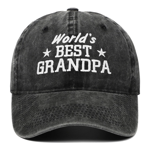 Washed Cotton Baseball Cap Worlds Best Grandpa Embroidery Vintage Retro Adjustable Dad Hat