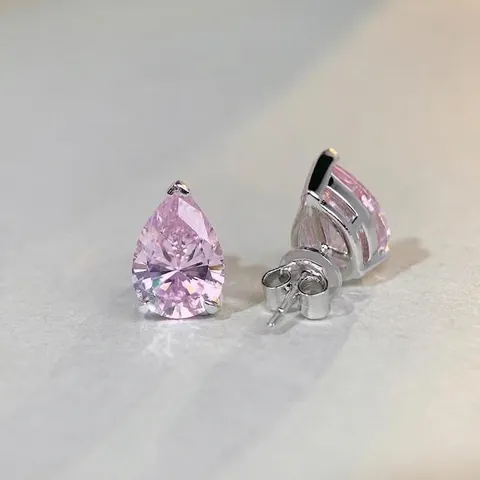 925 Sterling Silver Pear Cut Water Drop Stud Earrings Women Moissanite Rhinestone Inlaid Simple Fashion Jewelry Earrings