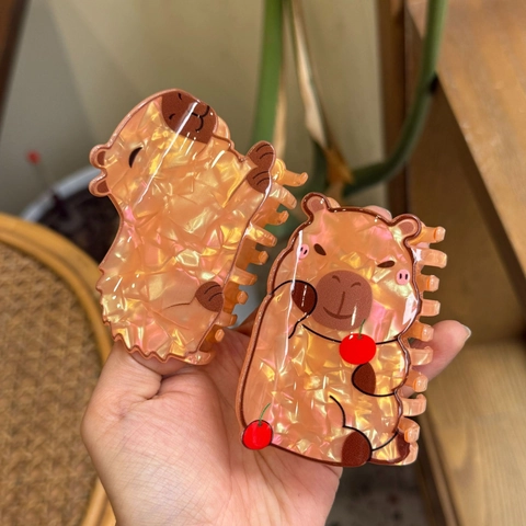 Cartoon Hippo Capybara Hair Clip Set Acrylic Acetate Cute Animal Shape Hairpin Bangs Side Clip Hair Claws For Girls Women